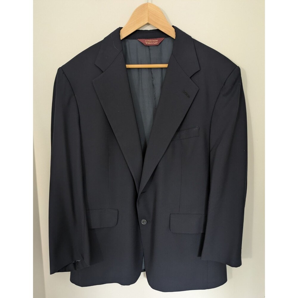 Nordstrom Men Size 44 Short 100% Wool Blue Classic Sport Coat Blazer Jacket VTG